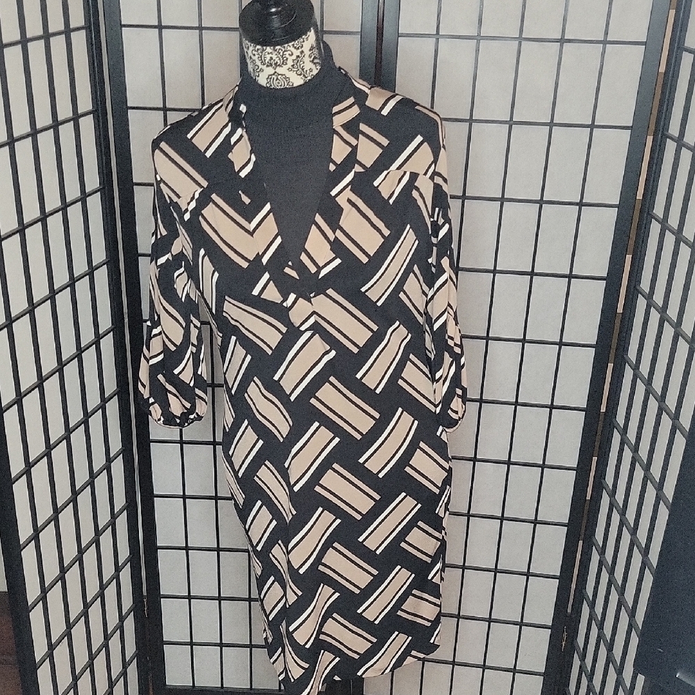 Banana Republic Black and Tan Striped Dress